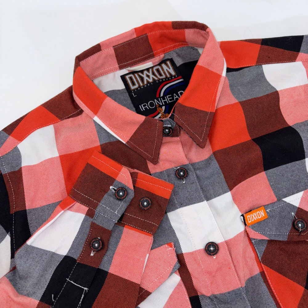 Dixxon Flannel Co Ironhead Red Black Plaid D-Tech Button Up Shirt Womens Large